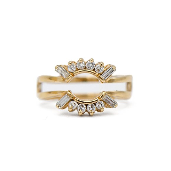 14k Yellow Gold Baguette & Round Diamond Ring Wrap